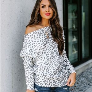 VICI Collection | Polar Express Off the Shoulder Leopard Sweater | Size Large |
